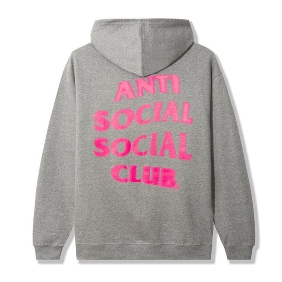 Anti Social Social Club Tops - Anti Social Social Club DS SS21 Pink ASSC Logo Nowadays Grey Hoodie BAPE KITH Lg